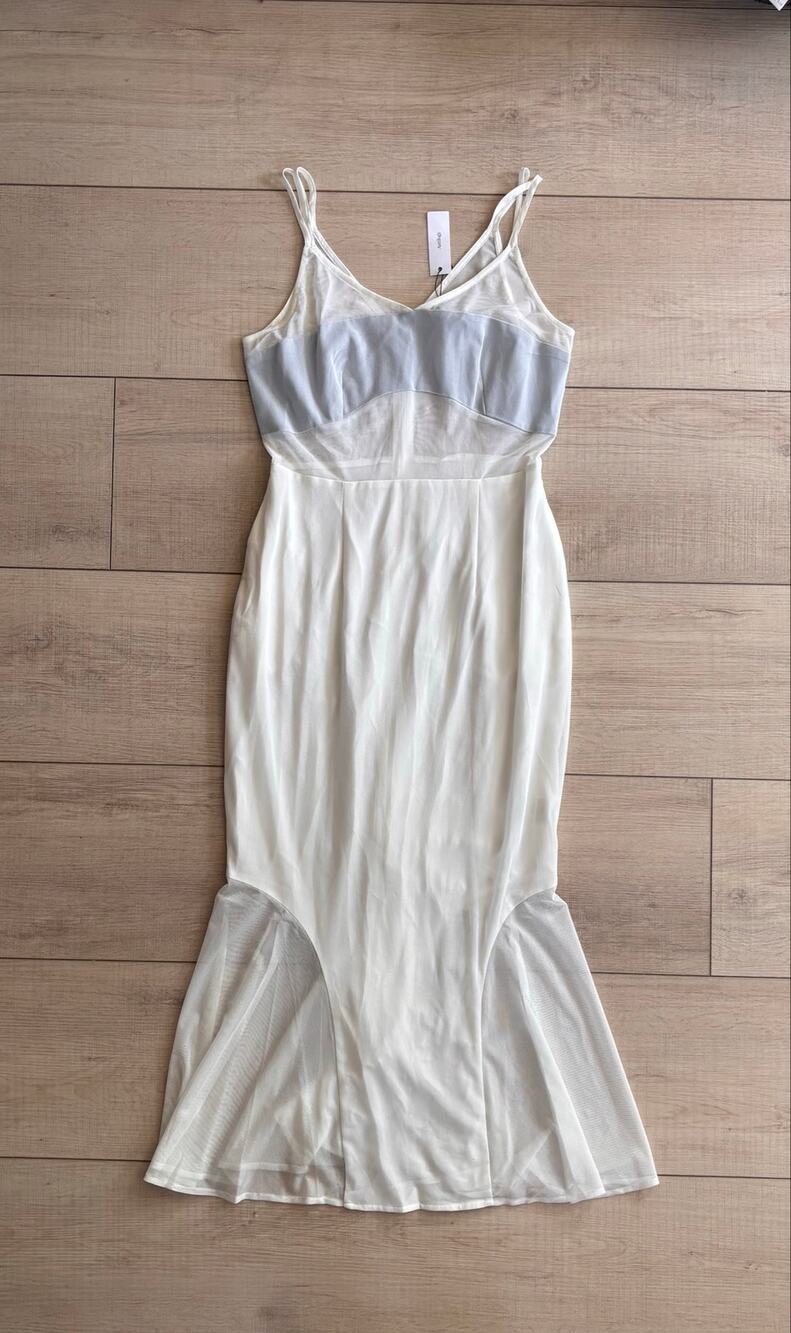 Amylynn White Mesh Mermaid Midi Dress Women’s Size S NWT Party Wedding Guest
